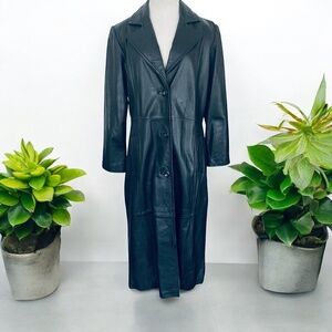WINLIT New York Size Medium Black Leather Trench Coat Mob Wife Matrix 80s VGC